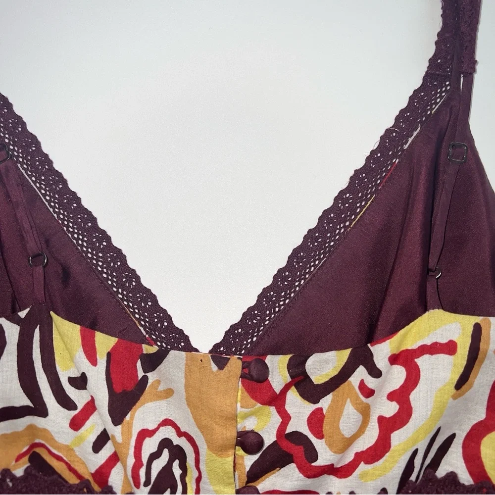BCBGMaxAzria Burgundy Floral Print Lace Trim Maxi Dress Sz 6 - Picture 10 of 14